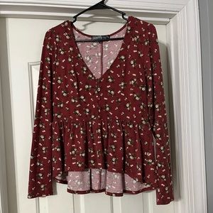 Dark red floral long sleeve.